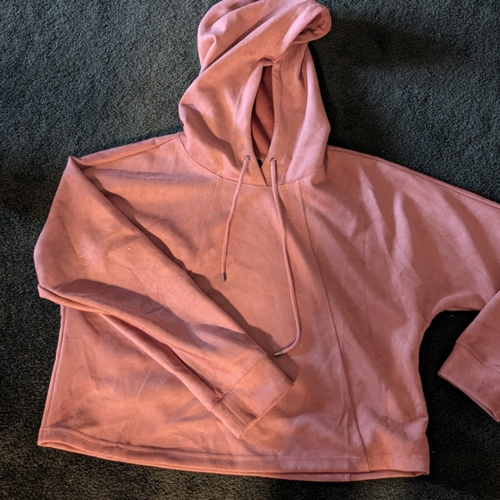 Tahari sweatshirt hoodie Vegan Suede super soft Terracotta L